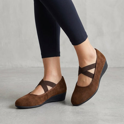 Wren Women's Low Wedge Criss Cross Strap Slip On Flat Shoes, view 2