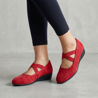 Wren Women's Low Wedge Criss Cross Strap Slip On Flat Shoes, view 3
