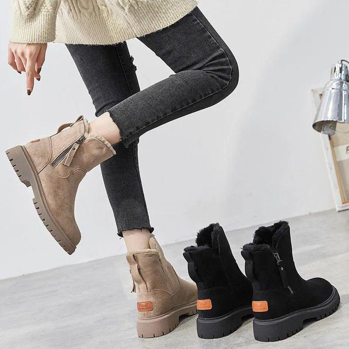Wren Women's Suede Faux Fur Lined Platform Ankle Boots, view 4