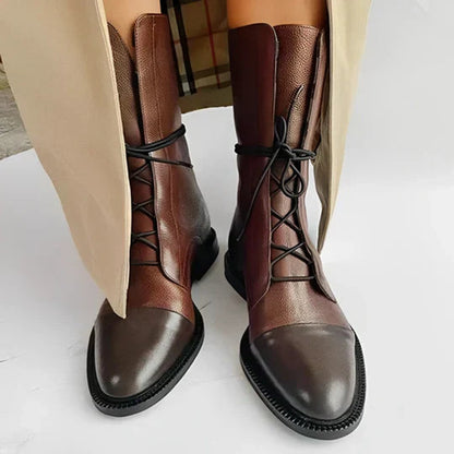 Cleo Women's Leather Lace Up Mid Calf Boots, view 2
