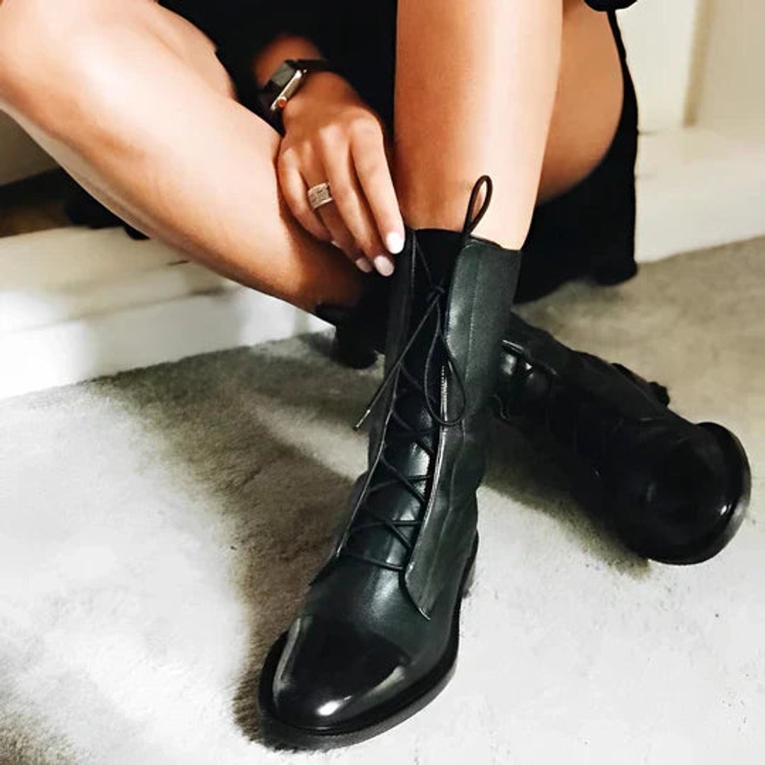 Cleo Women's Leather Lace Up Mid Calf Boots, view 3