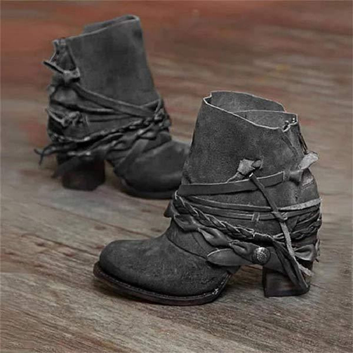 Cleo Women's Western Fringe Block Heel Ankle Boots, view 2