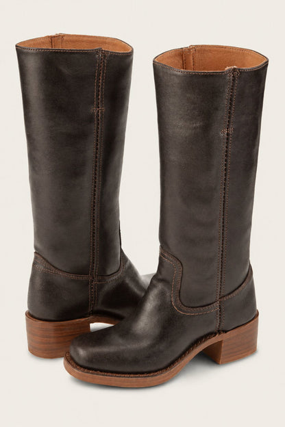 Adeline Women's Leather Pull On Block Heel Knee High Boots, view 1
