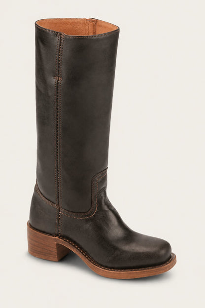 Adeline Women's Leather Pull On Block Heel Knee High Boots, view 2