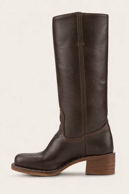 Adeline Women's Leather Pull On Block Heel Knee High Boots, view 4