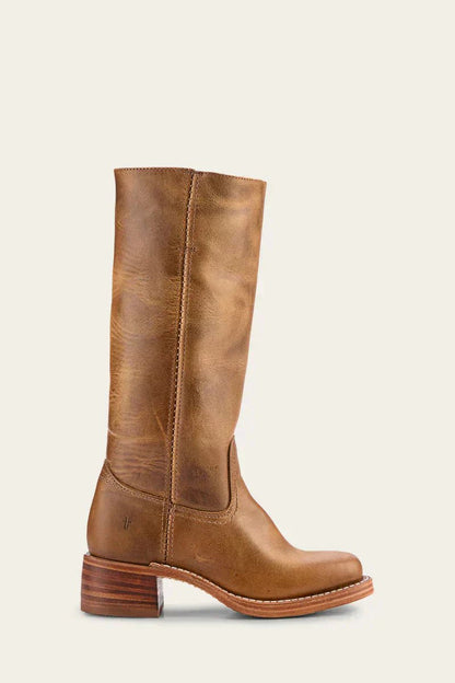 Adeline Women's Leather Pull On Block Heel Knee High Boots, view 8