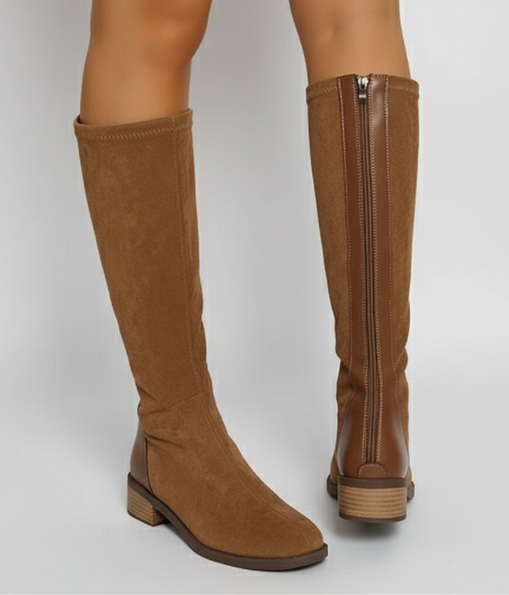 Robyn Women's Suede Look Block Heel Knee High Boots, view 2