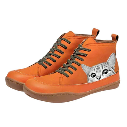 Elsie Women's Cat Print Lace Up Ankle Boots, view 1