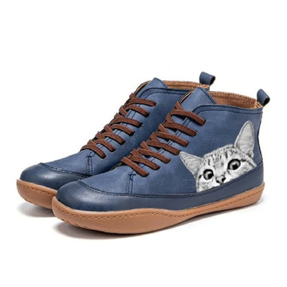 Elsie Women's Cat Print Lace Up Ankle Boots, view 4