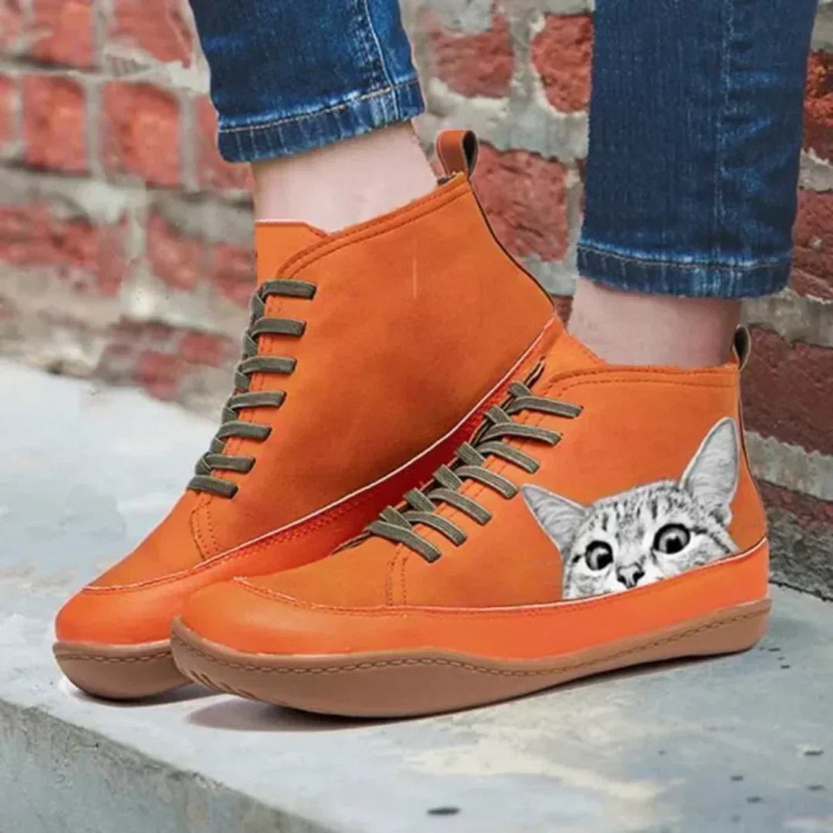 Elsie Women's Cat Print Lace Up Ankle Boots, view 7
