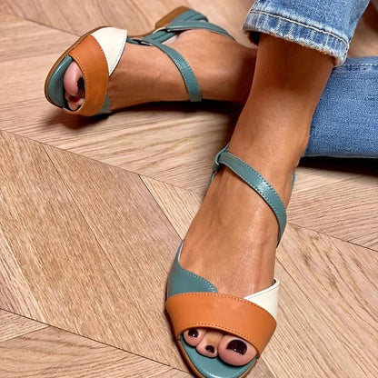 Wren Women's Colour Block Open Toe Ankle Strap Flat Sandals, view 1