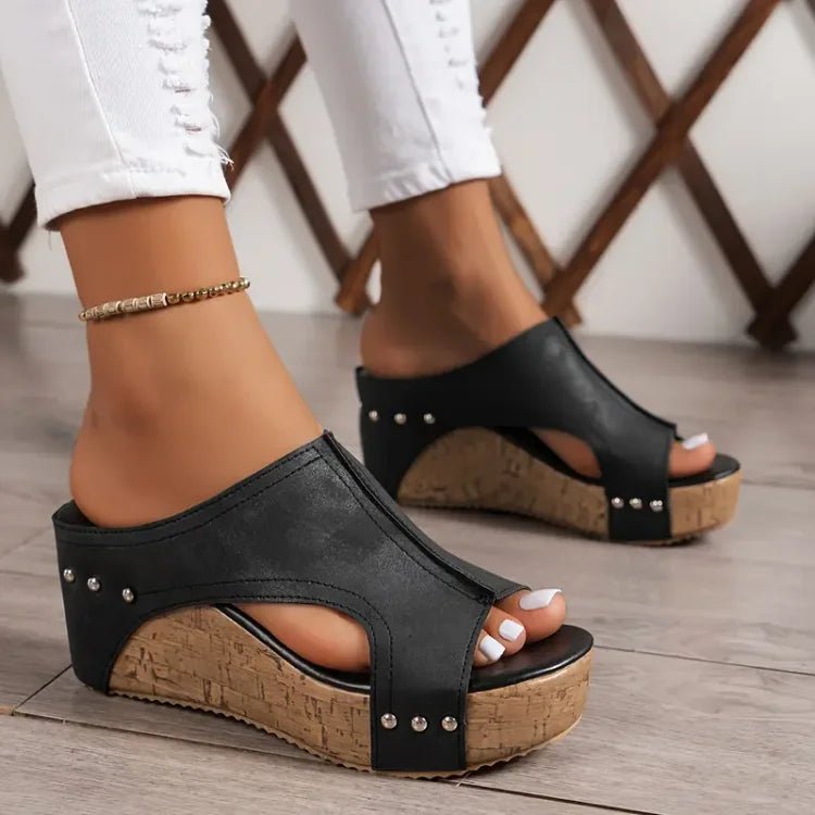 Harriet Women's Studded Cork Wedge Platform Sandals, view 1