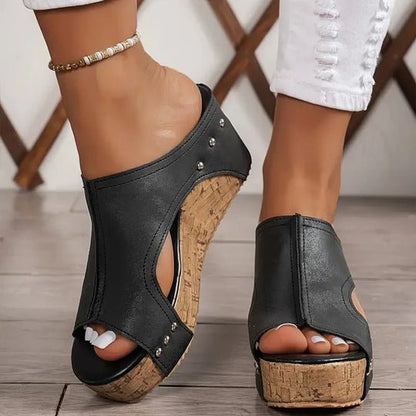 Harriet Women's Studded Cork Wedge Platform Sandals, view 2