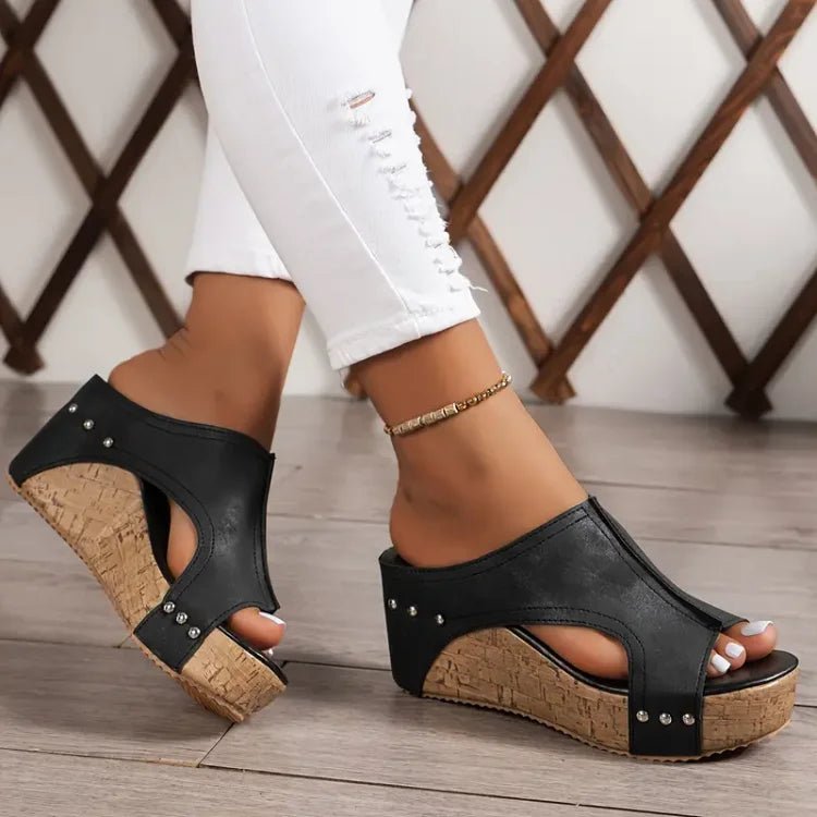 Harriet Women's Studded Cork Wedge Platform Sandals, view 3