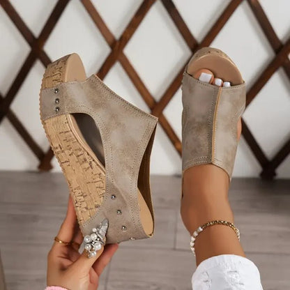 Harriet Women's Studded Cork Wedge Platform Sandals, view 8