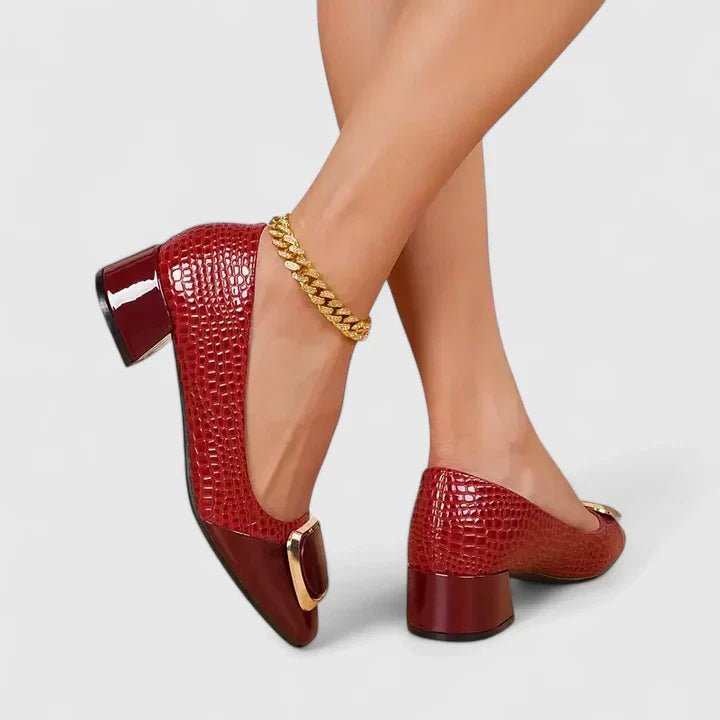 Blythe Women's Crocodile Embossed Chain Detail Block Heel Loafers, view 2