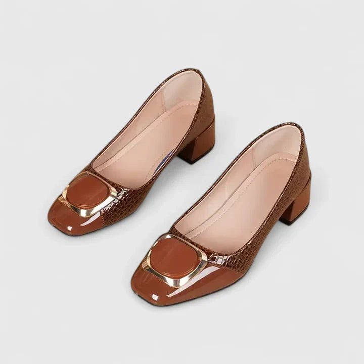 Blythe Women's Crocodile Embossed Chain Detail Block Heel Loafers, view 7