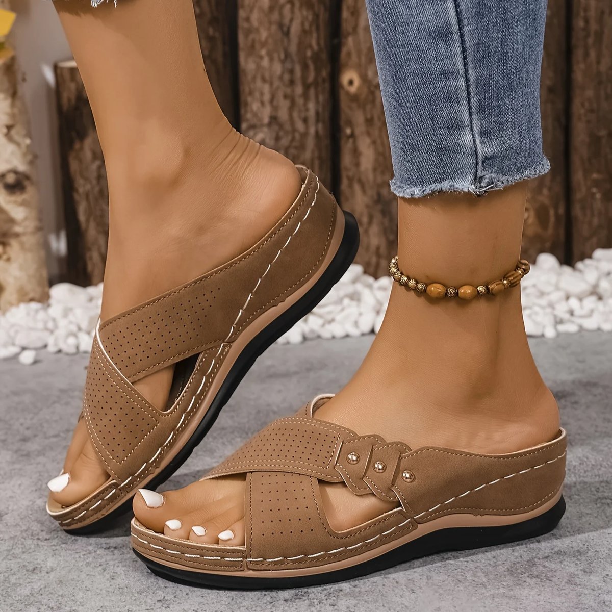 Cleo Women's Cross Strap Perforated Wedge Sandals, view 15