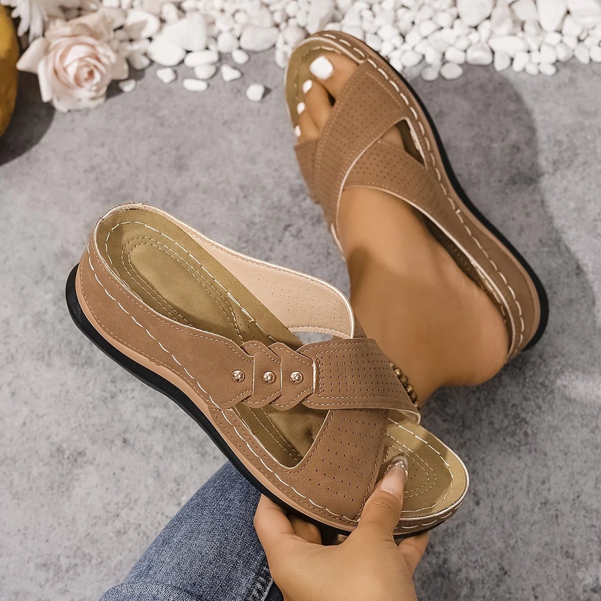 Cleo Women's Cross Strap Perforated Wedge Sandals, view 16