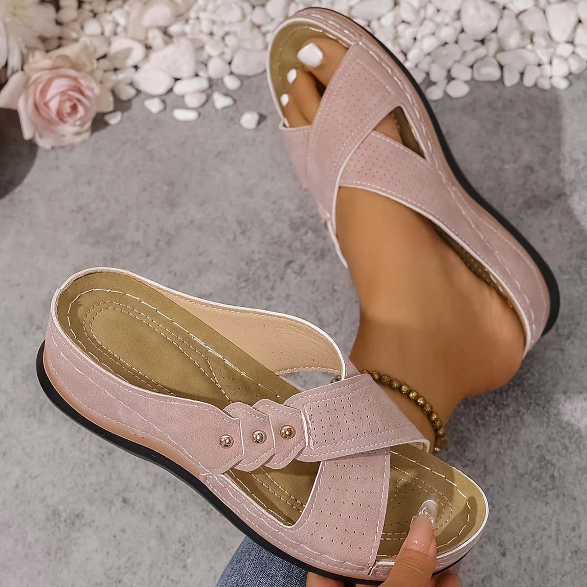 Cleo Women's Cross Strap Perforated Wedge Sandals, view 7