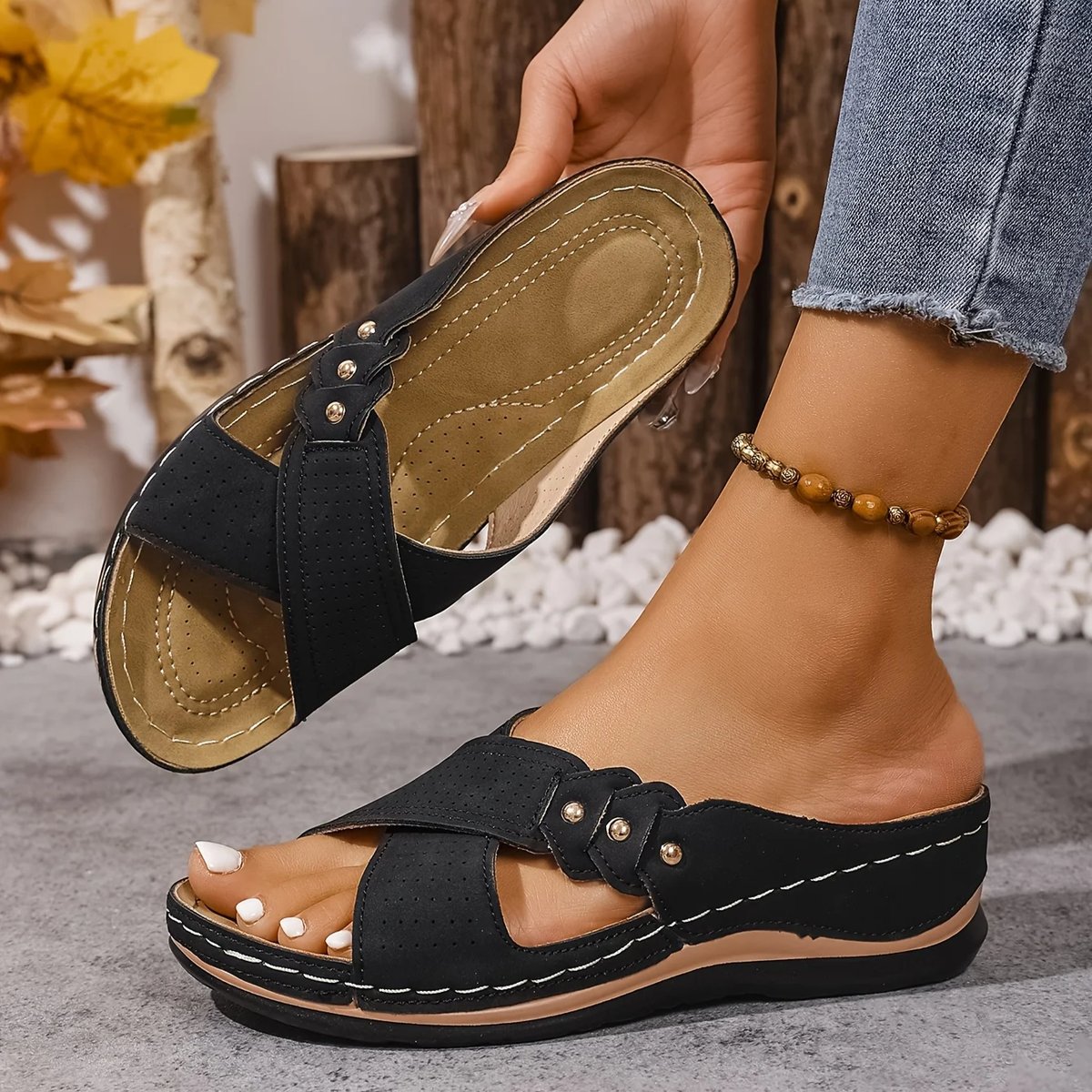 Cleo Women's Cross Strap Perforated Wedge Sandals, view 9