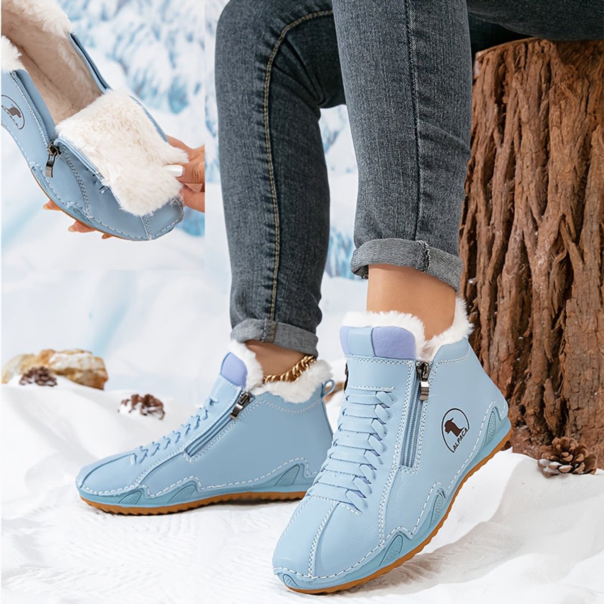 Maeve Women's Faux Fur Lined Lace Up Ankle Boots, view 11