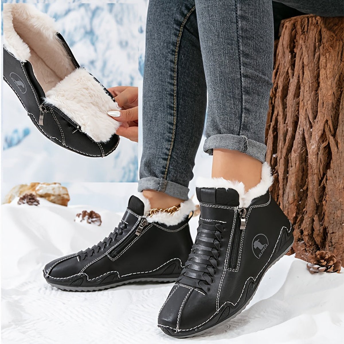 Maeve Women's Faux Fur Lined Lace Up Ankle Boots, view 12