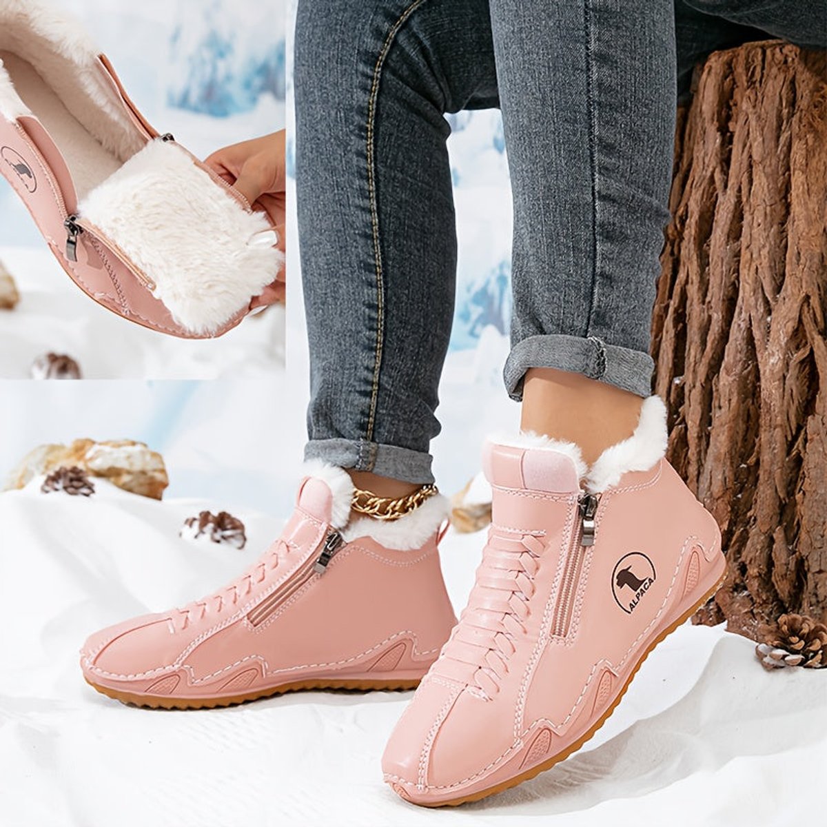 Maeve Women's Faux Fur Lined Lace Up Ankle Boots, view 5
