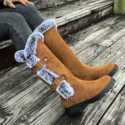 Wren Women's Faux Fur Trim Buckle Knee High Boots, view 1