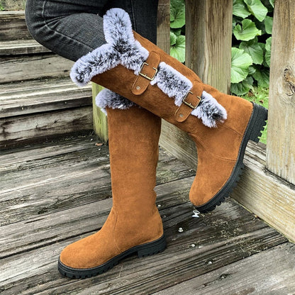 Wren Women's Faux Fur Trim Buckle Knee High Boots, view 4