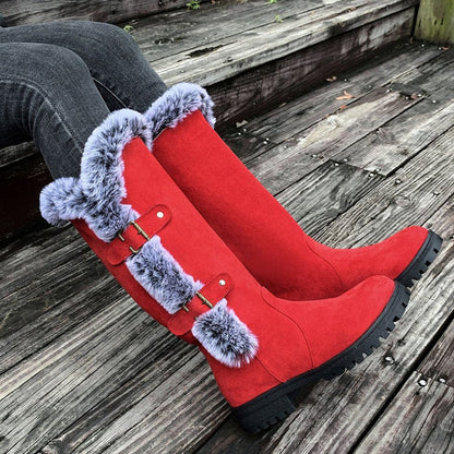 Wren Women's Faux Fur Trim Buckle Knee High Boots, view 7