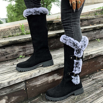 Wren Women's Faux Fur Trim Buckle Knee High Boots, view 8