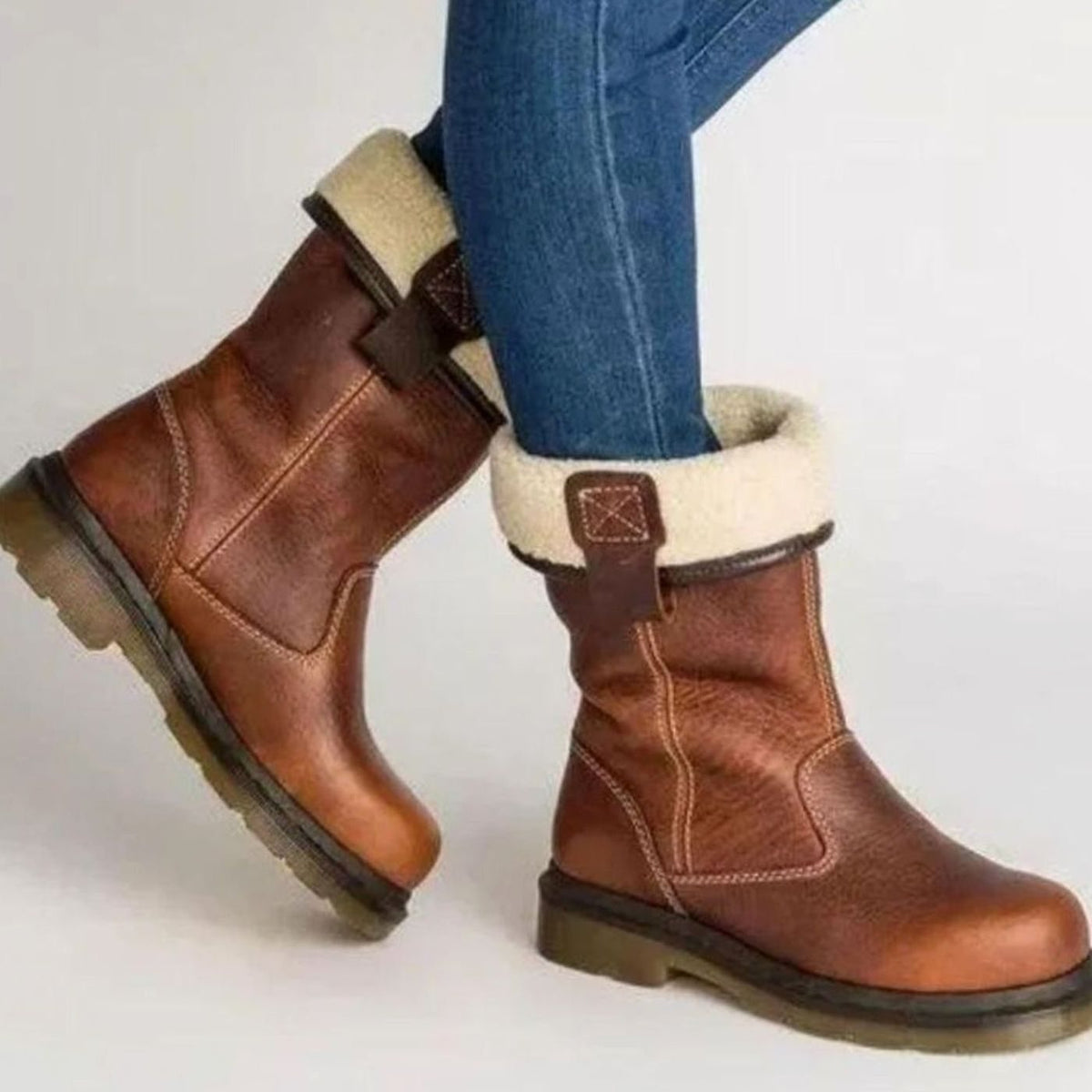 Harriet Women's Fleece Lined Leather Slip On Mid Calf Boots, view 1