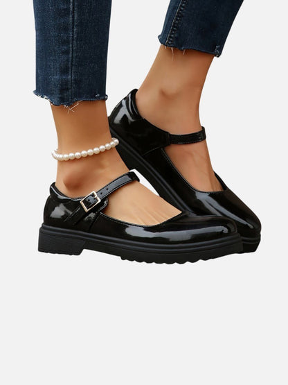 Willow Women's Patent Look Buckle Strap Flat Mary Jane Shoes, view 6
