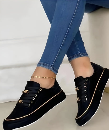 Margot Women's Low Top Lace Up Platform Gold Tone Trim Trainers, view 2
