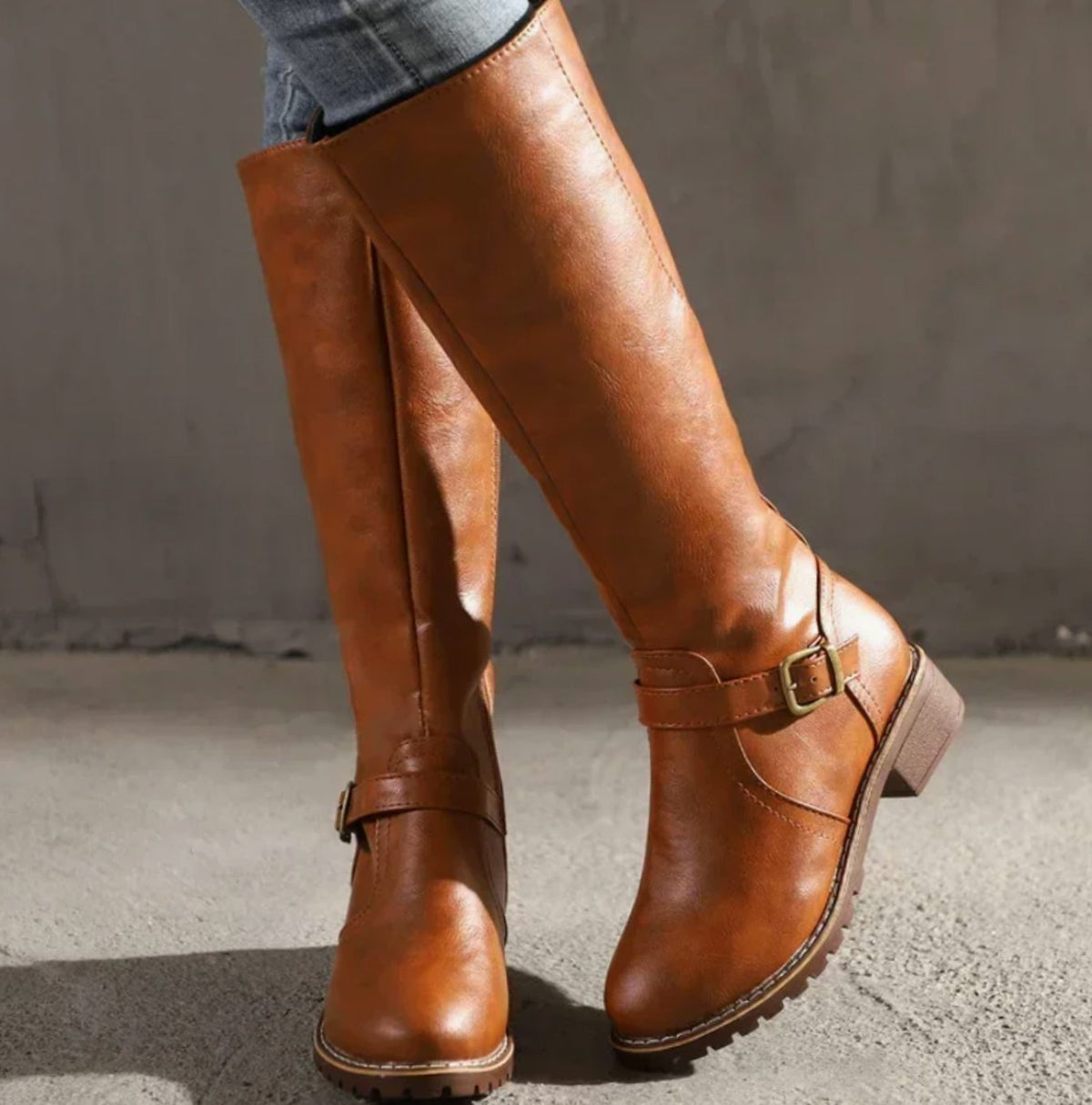 Maeve Women's Leather Buckle Strap Knee High Boots, view 2