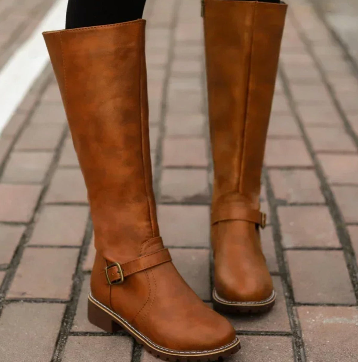 Maeve Women's Leather Buckle Strap Knee High Boots, view 1
