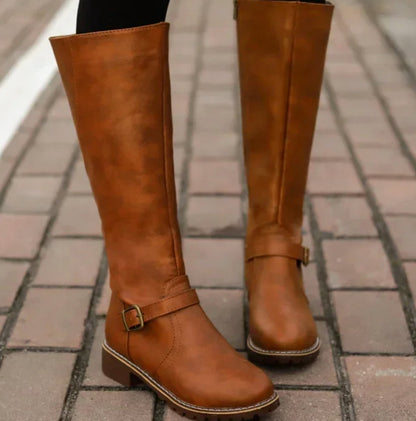 Maeve Women's Leather Buckle Strap Knee High Boots, view 1