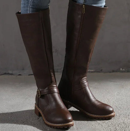 Maeve Women's Leather Buckle Strap Knee High Boots, view 4