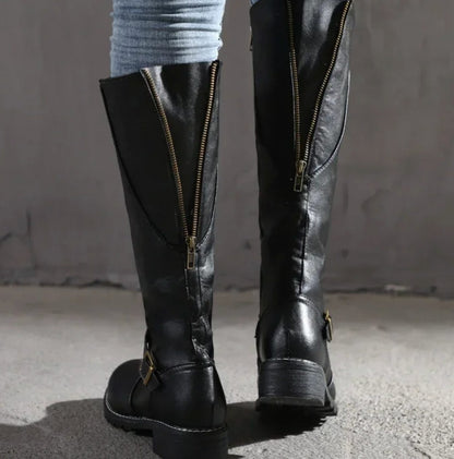 Maeve Women's Leather Buckle Strap Knee High Boots, view 5