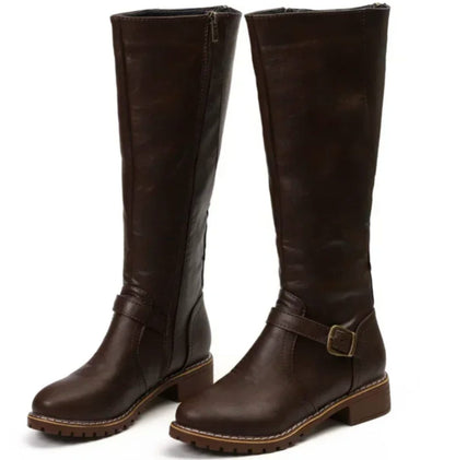 Maeve Women's Leather Buckle Strap Knee High Boots, view 7
