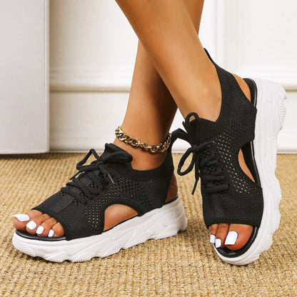 Robyn Women's Stretch Knit Lace Up Open Toe Sandals, view 2
