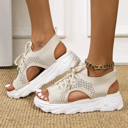 Robyn Women's Stretch Knit Lace Up Open Toe Sandals, view 6
