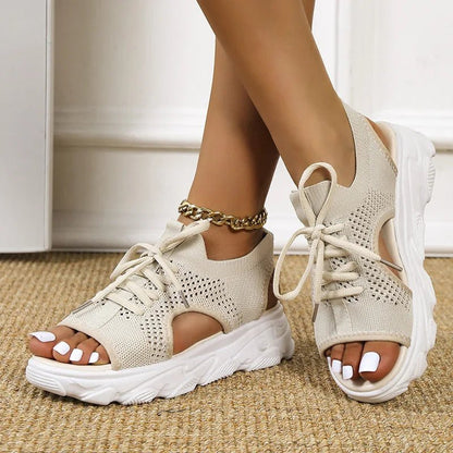 Robyn Women's Stretch Knit Lace Up Open Toe Sandals, view 7