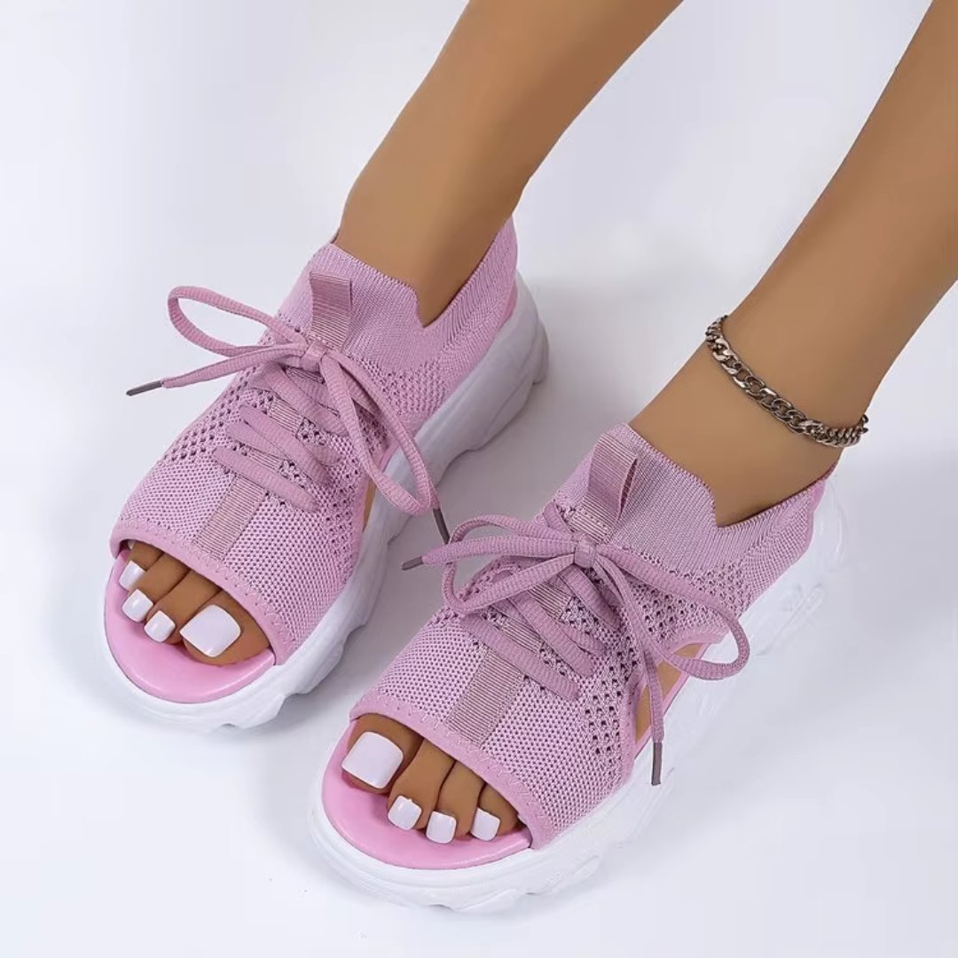 Robyn Women's Stretch Knit Lace Up Open Toe Sandals, view 9