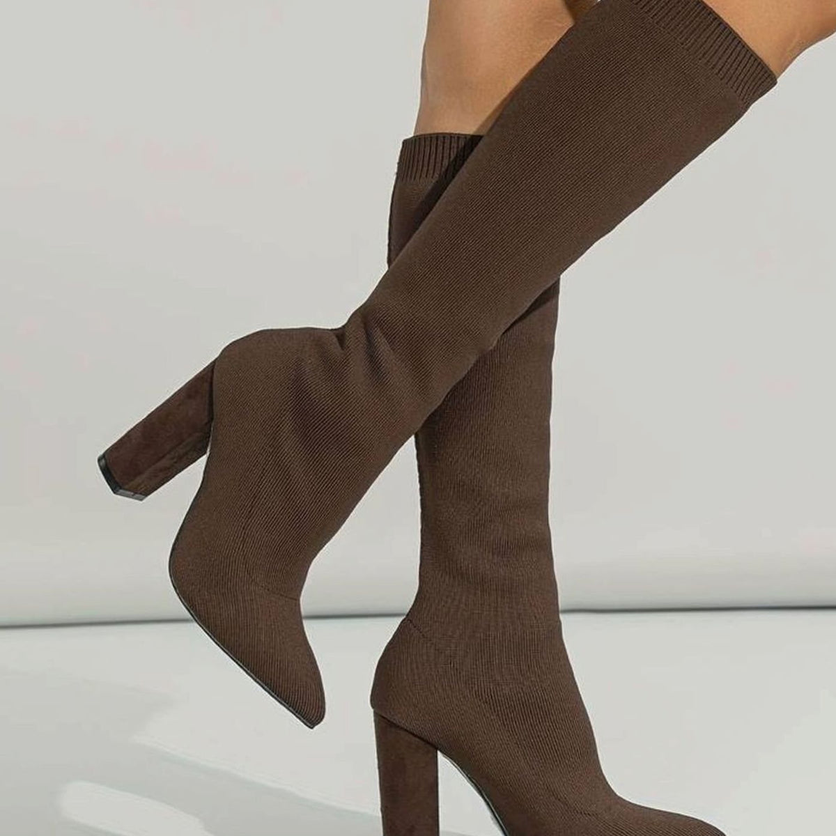 Pearl Women's Ribbed Knit Sock Style Block Heel Knee High Boots, view 10