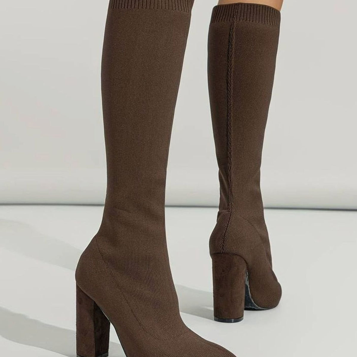 Pearl Women's Ribbed Knit Sock Style Block Heel Knee High Boots, view 11