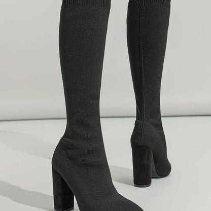 Pearl Women's Ribbed Knit Sock Style Block Heel Knee High Boots, view 2