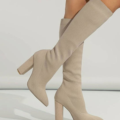 Pearl Women's Ribbed Knit Sock Style Block Heel Knee High Boots, view 7
