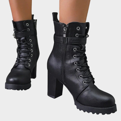 Nora Women's Lace Up Block Heel Combat Ankle Boots, view 3